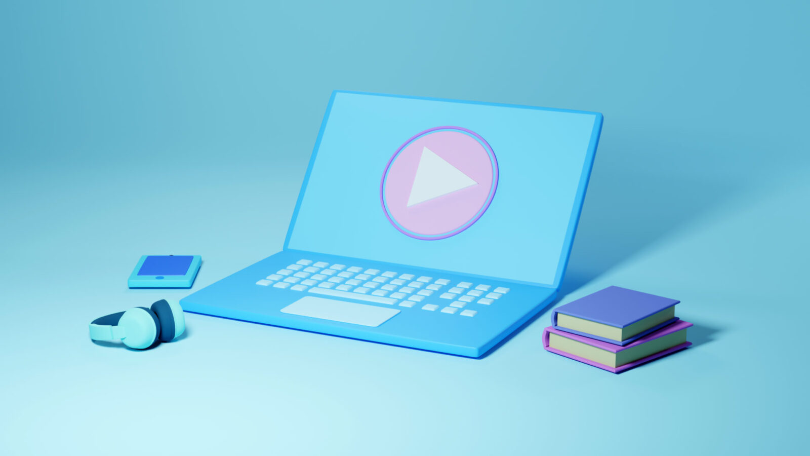 Laptop z książkami grafika