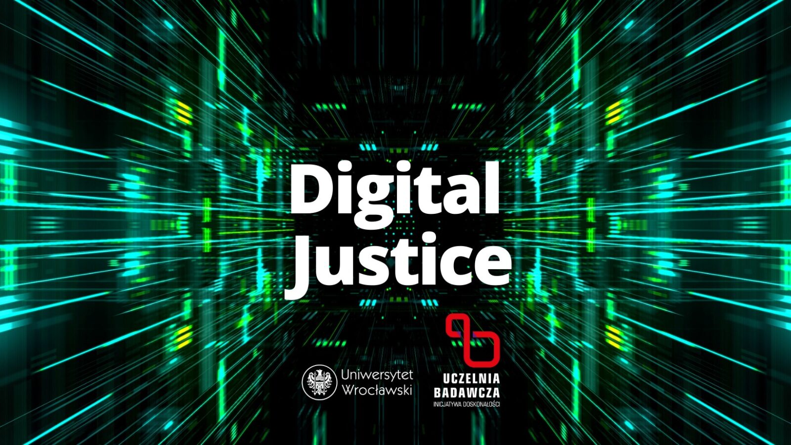 komputerowa grafika z napisem: digital justice