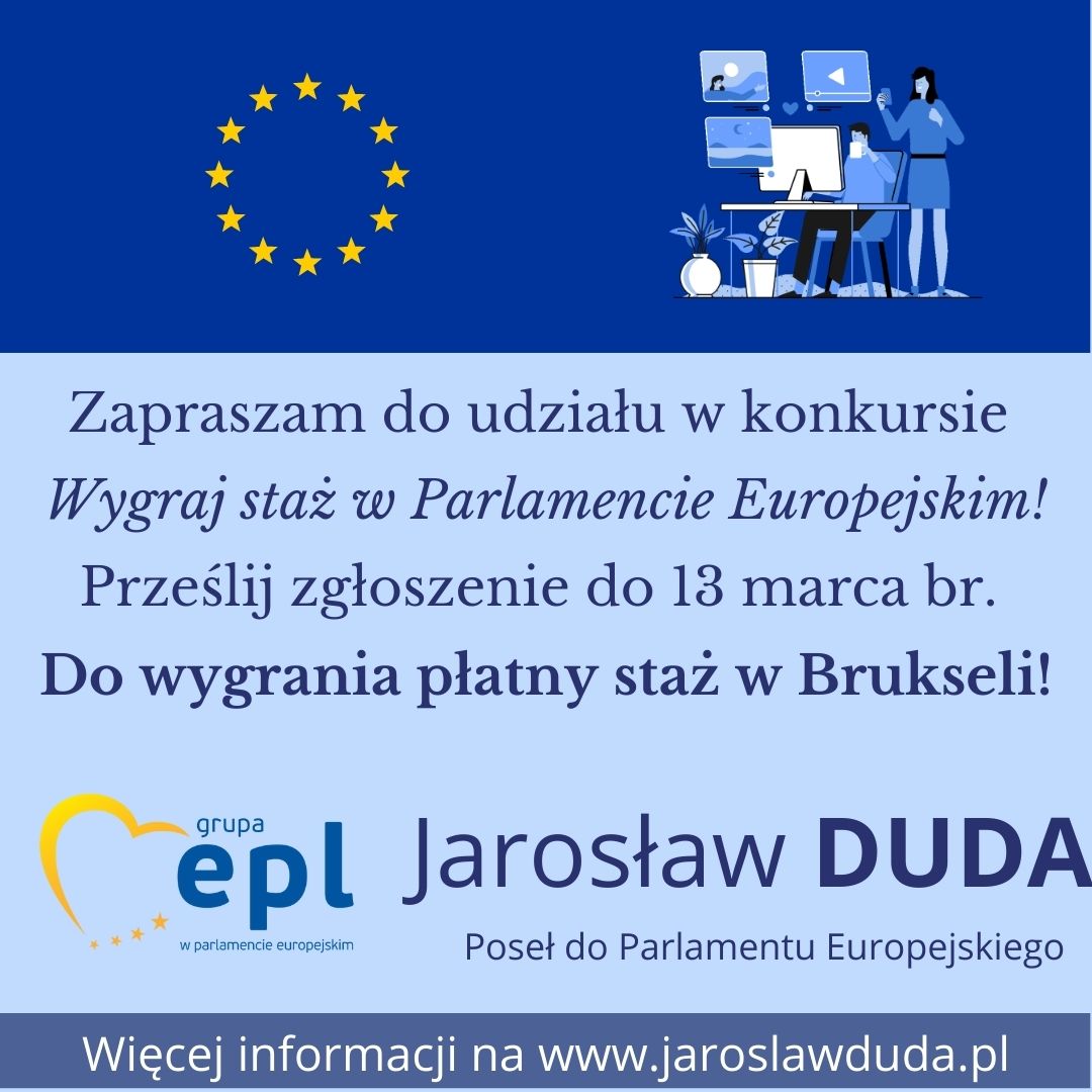grafika z napisem: zapraszam do udziału w konkursie grasz o staż