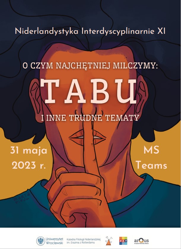 plakat wydarzenia przedstawiający mężczyznę zasłaniającego usta