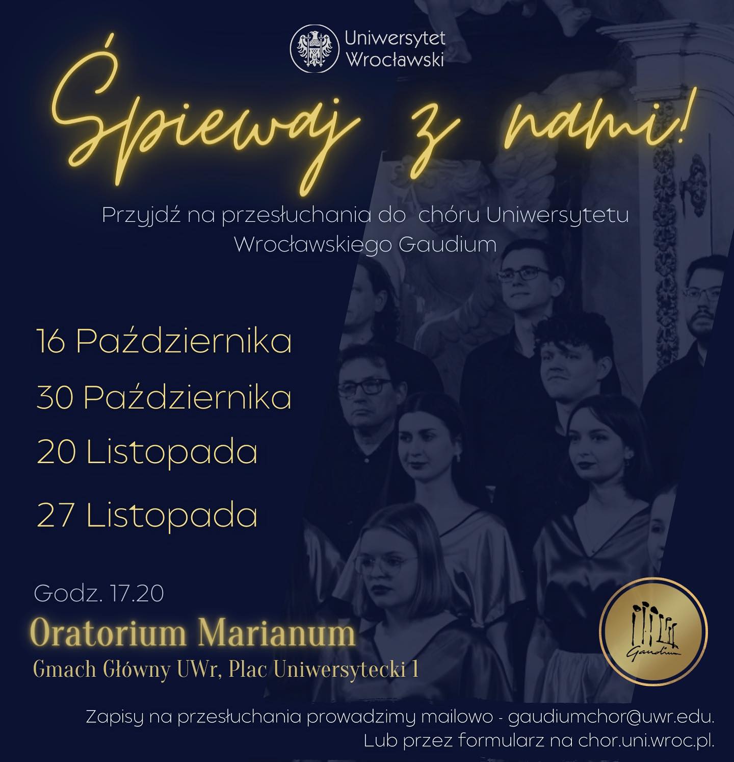 Plakat z informacjami o próbach chóru