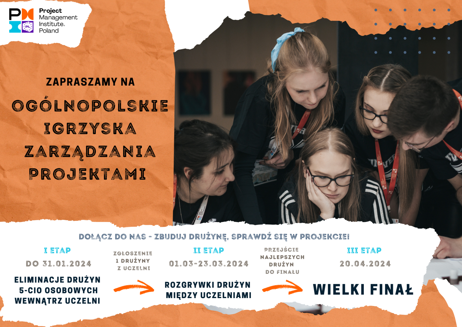 Plakat wydarzenia. Przedstawia grupę ludzi pochylonych nad stołem, wspólnie coś oglądających.