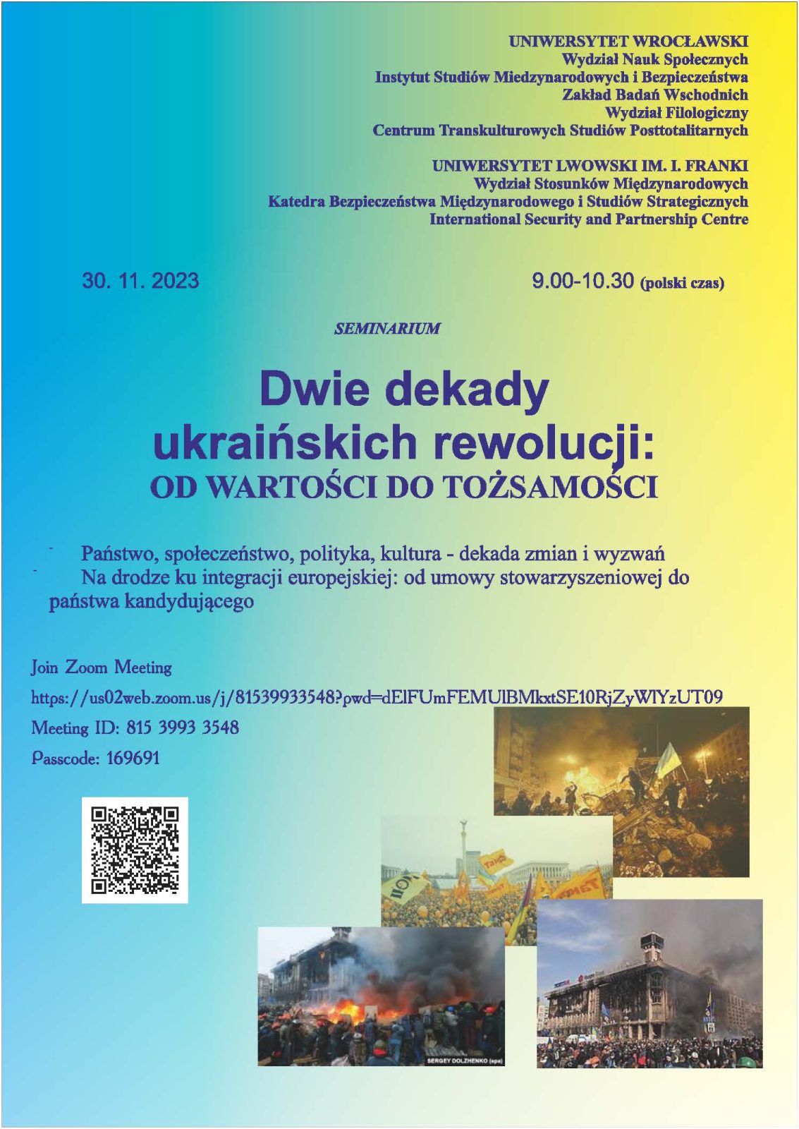 Plakat seminarium - Dwie dekady ukraińskich rewolucji