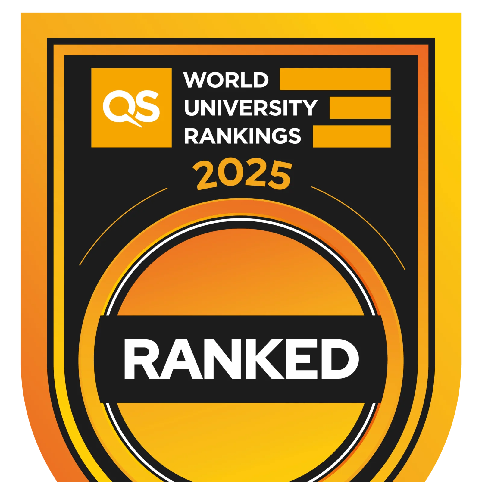 żółto-czarna grafika z napisem: QS World University Rankings 2025 Ranked
