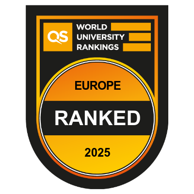 czarno-żółta grafika z napisem QS World University Rankings Europe Ranked 2025