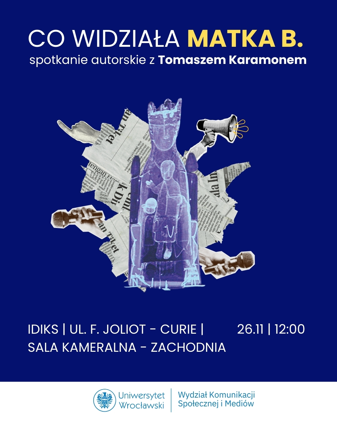 grafika z kolażem przypominającym postaci Matki Boskiej