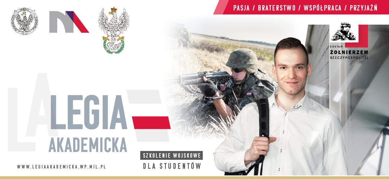młody mężczyzna z plecakiem, z tyłu żółnierz