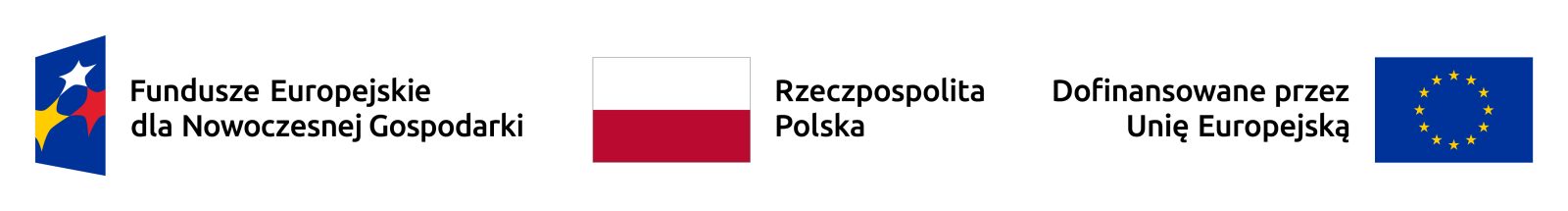 Logotypy i flagi: Fundusze Europejskie dla Nowoczesnej Gospodarki, Rzeczpospolita Polska, Dofinansowane przez Unię Europejską